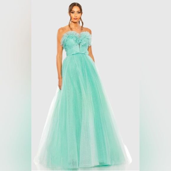 Mac Duggal 20555 Strapless Glitter Tulle Gown NWT size 4 Aqua Blue/Green - Picture 1 of 7